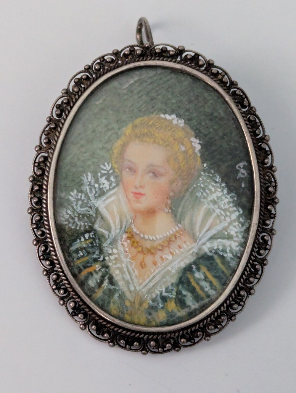 Vintage 800 Silver Marcasite Portrait Brooch/Pendant - Picture 3 of 7